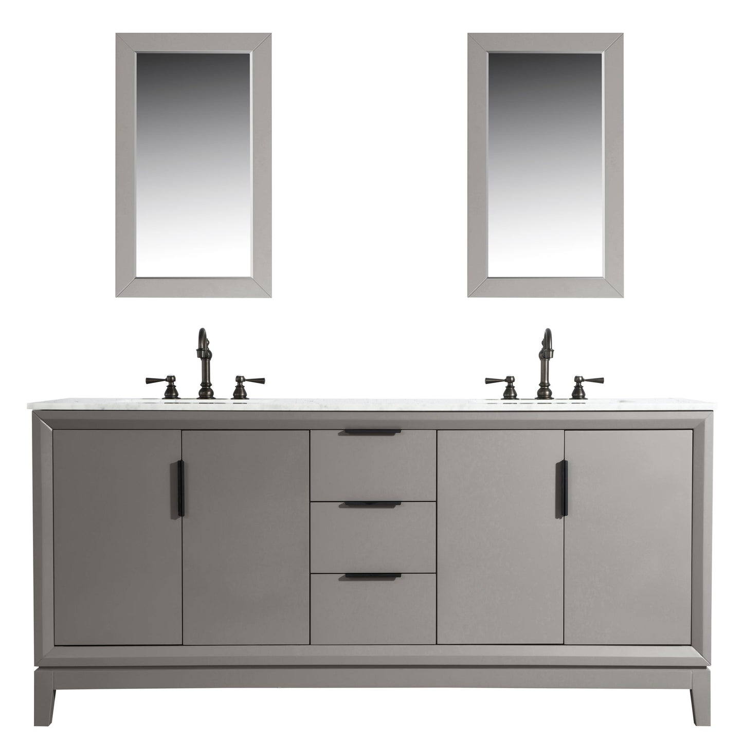 Water Creation Elizabeth 72" Double Sink Carrara White Marble Vanity In Cashmere Grey With Matching Mirror and F2-0012-03-TL Lavatory Faucet