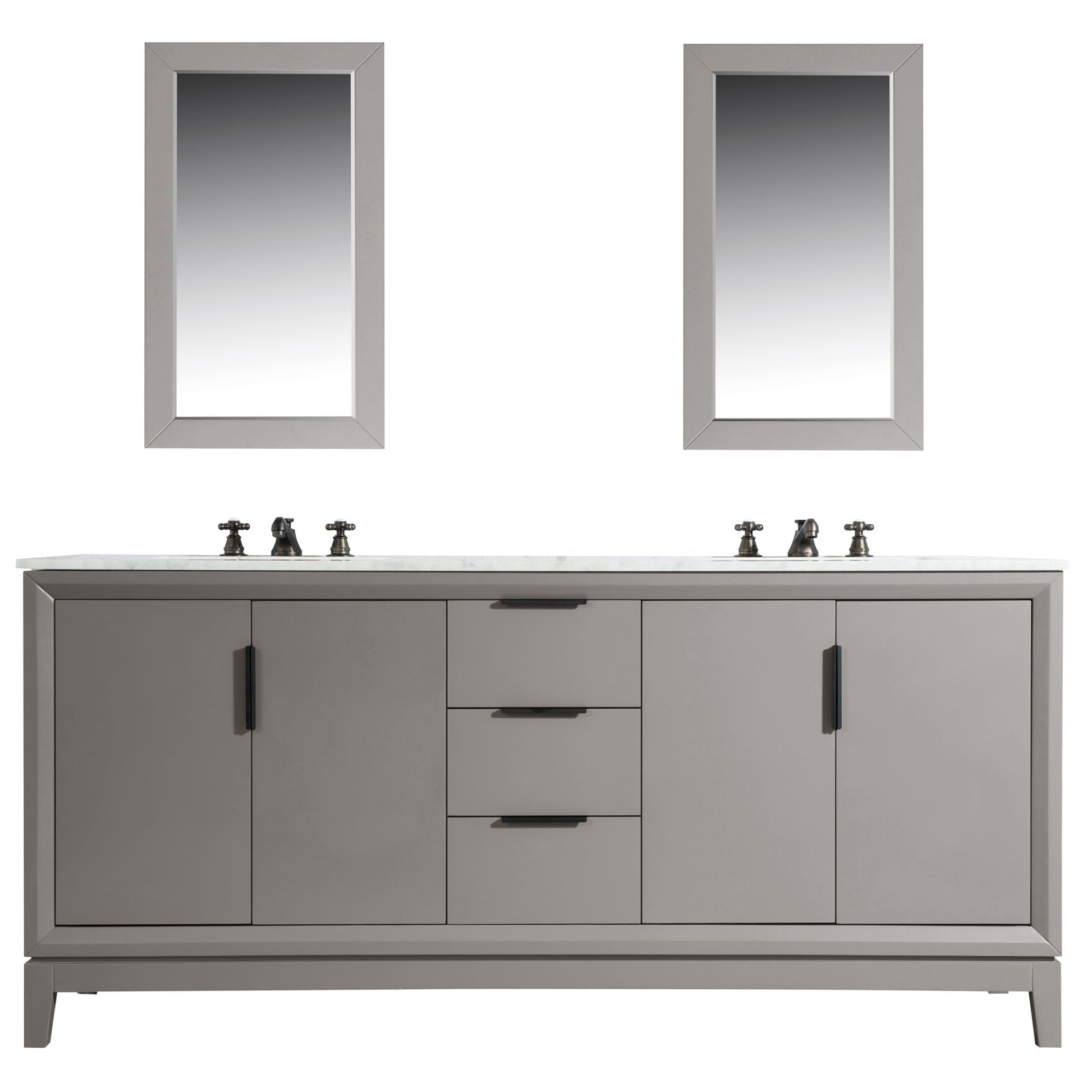 Water Creation Elizabeth 72" Double Sink Carrara White Marble Vanity In Cashmere Grey With Matching Mirror