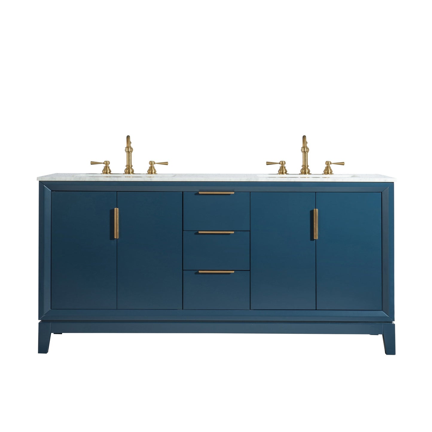 Water Creation Elizabeth 72" Double Sink Carrara White Marble Vanity In Monarch Blue With F2-0012-06-TL Lavatory Faucet