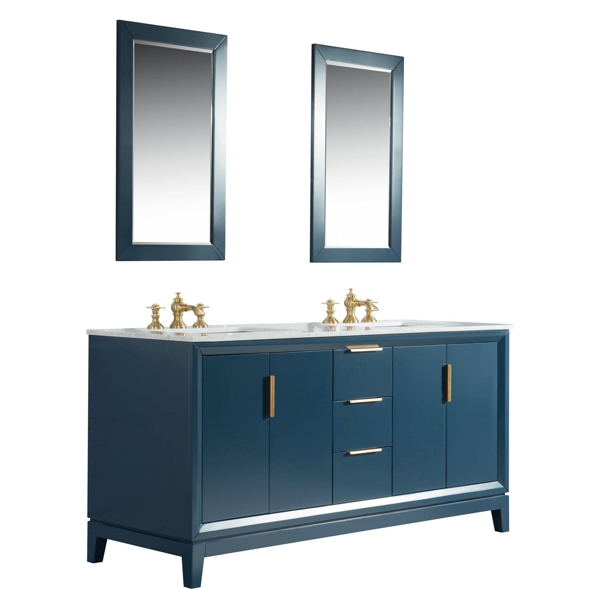 Water Creation Elizabeth 72" Double Sink Carrara White Marble Vanity In Monarch Blue With Matching Mirror