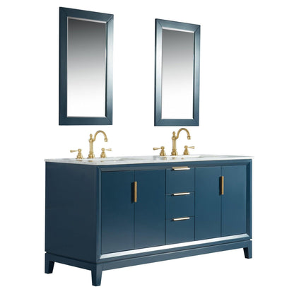 Water Creation Elizabeth 72" Double Sink Carrara White Marble Vanity In Monarch Blue With Matching Mirror and F2-0012-06-TL Lavatory Faucet