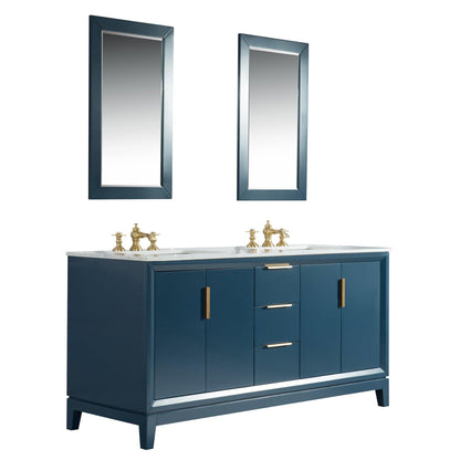 Water Creation Elizabeth 72" Double Sink Carrara White Marble Vanity In Monarch Blue With Matching Mirror and F2-0013-06-FX Lavatory Faucet