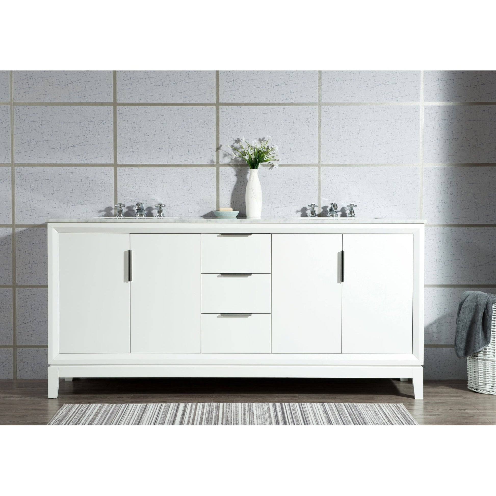 Water Creation Elizabeth 72" Double Sink Carrara White Marble Vanity In Pure White With F2-0009-01-BX Lavatory Faucet