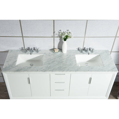 Water Creation Elizabeth 72" Double Sink Carrara White Marble Vanity In Pure White With F2-0009-01-BX Lavatory Faucet