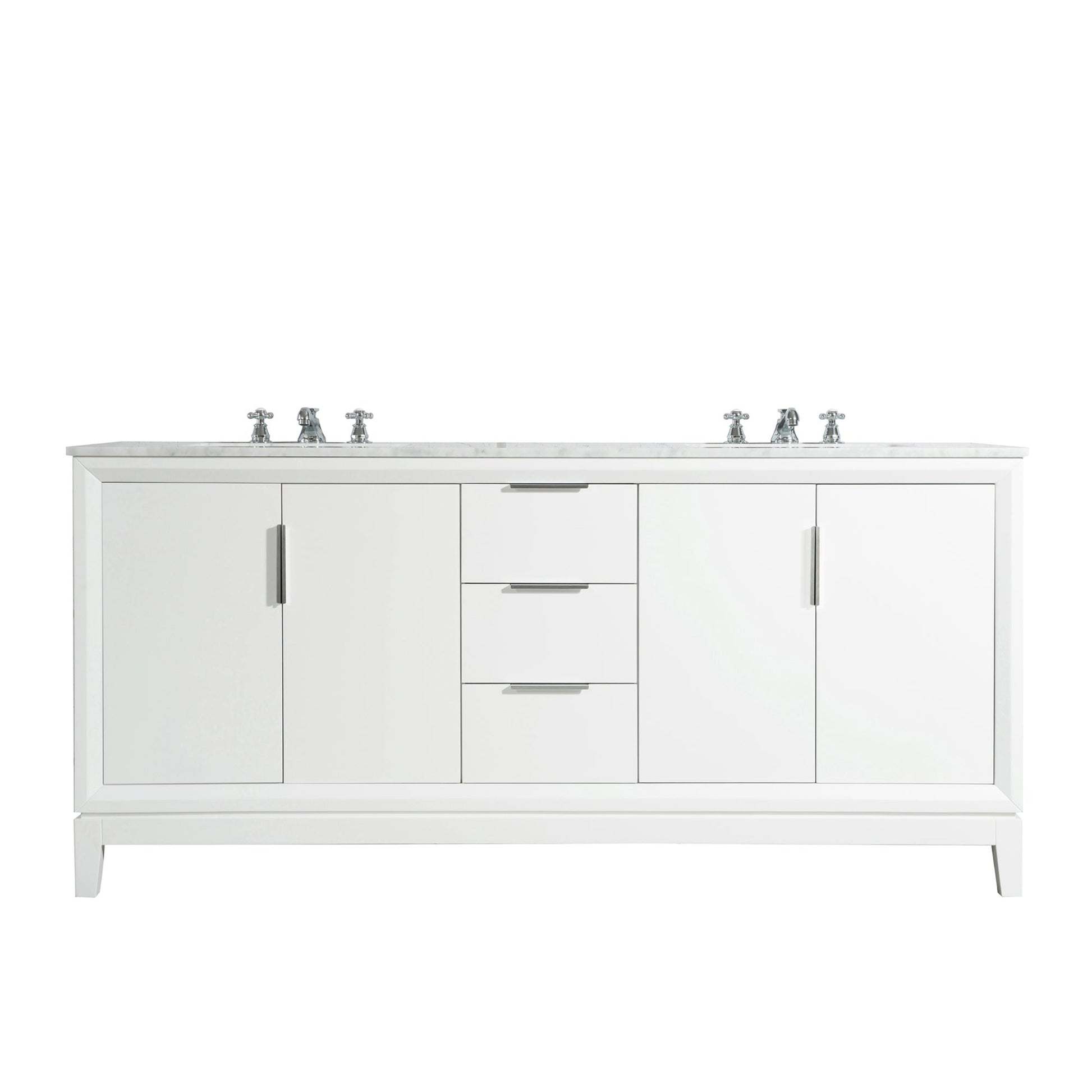 Water Creation Elizabeth 72" Double Sink Carrara White Marble Vanity In Pure White With F2-0009-01-BX Lavatory Faucet