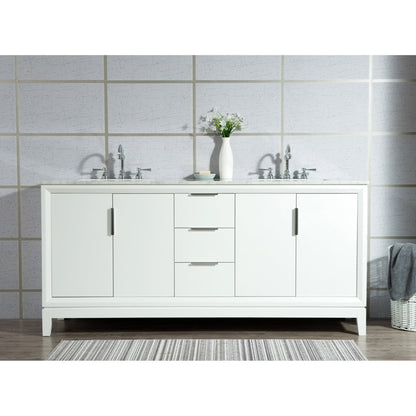 Water Creation Elizabeth 72" Double Sink Carrara White Marble Vanity In Pure White With F2-0012-01-TL Lavatory Faucet