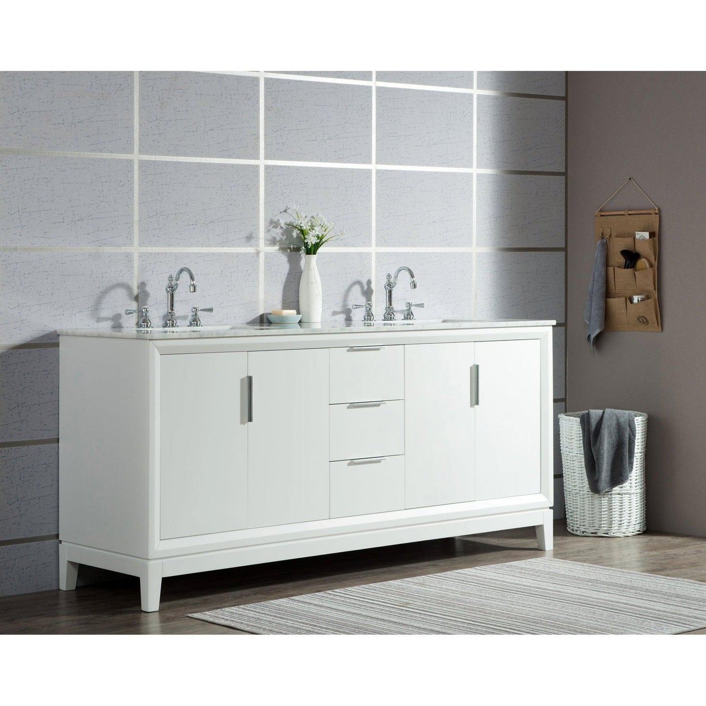 Water Creation Elizabeth 72" Double Sink Carrara White Marble Vanity In Pure White With F2-0012-01-TL Lavatory Faucet