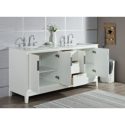 Water Creation Elizabeth 72" Double Sink Carrara White Marble Vanity In Pure White With F2-0012-01-TL Lavatory Faucet