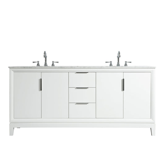Water Creation Elizabeth 72" Double Sink Carrara White Marble Vanity In Pure White With F2-0012-01-TL Lavatory Faucet