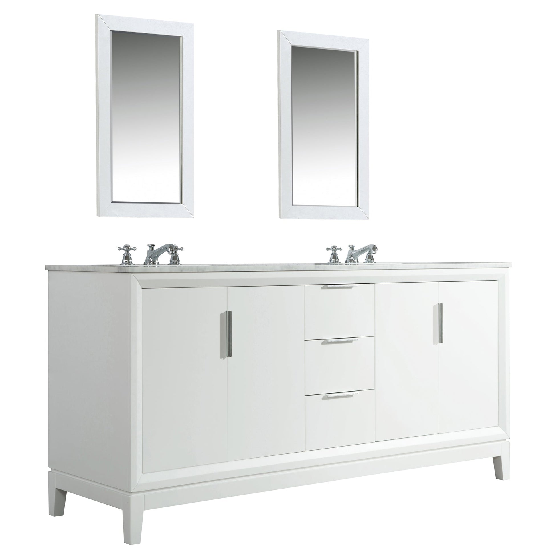 Water Creation Elizabeth 72" Double Sink Carrara White Marble Vanity In Pure White With Matching Mirror