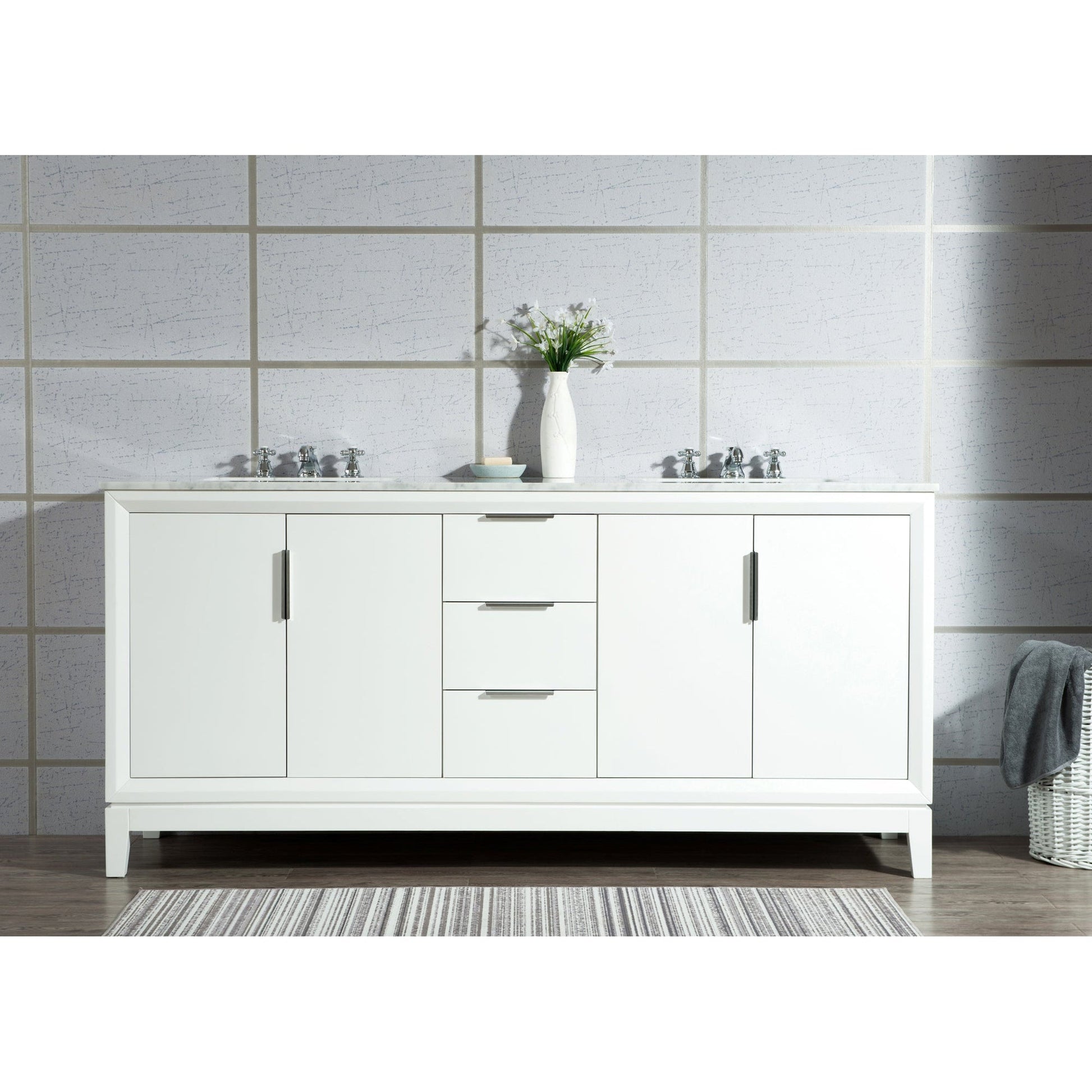 Water Creation Elizabeth 72" Double Sink Carrara White Marble Vanity In Pure White With Matching Mirror