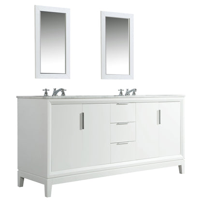 Water Creation Elizabeth 72" Double Sink Carrara White Marble Vanity In Pure White With Matching Mirror and F2-0009-01-BX Lavatory Faucet