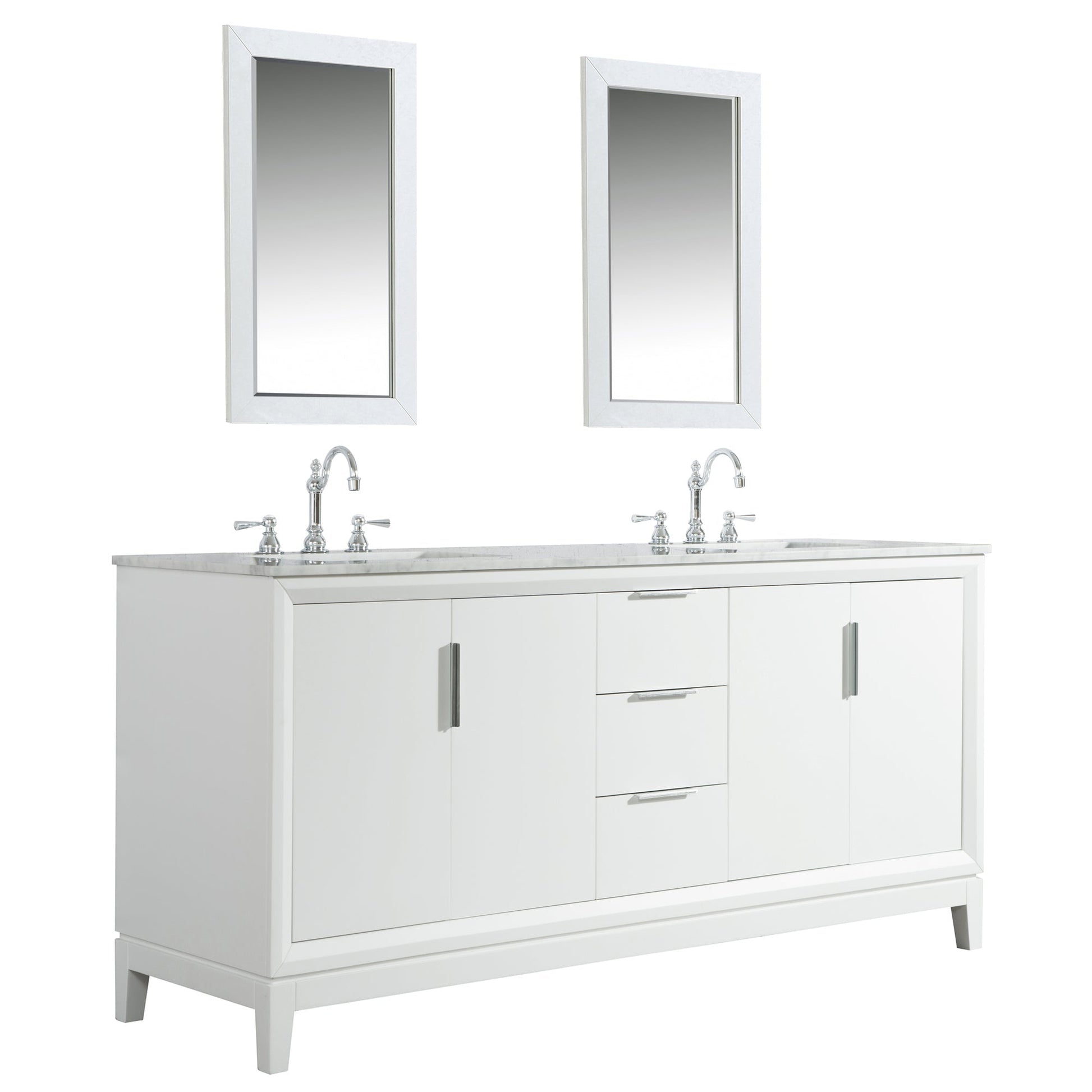 Water Creation Elizabeth 72" Double Sink Carrara White Marble Vanity In Pure White With Matching Mirror and F2-0012-01-TL Lavatory Faucet