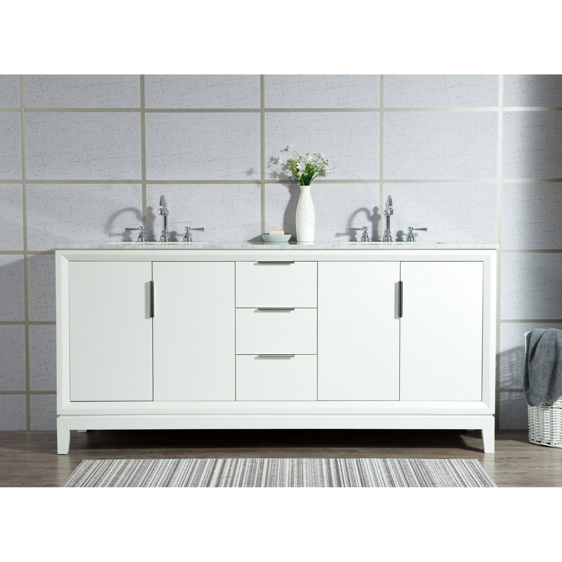 Water Creation Elizabeth 72" Double Sink Carrara White Marble Vanity In Pure White With Matching Mirror and F2-0012-01-TL Lavatory Faucet