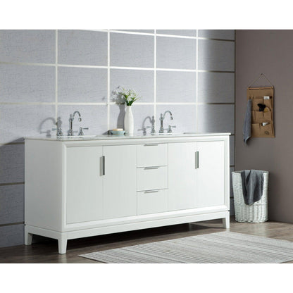 Water Creation Elizabeth 72" Double Sink Carrara White Marble Vanity In Pure White With Matching Mirror and F2-0012-01-TL Lavatory Faucet