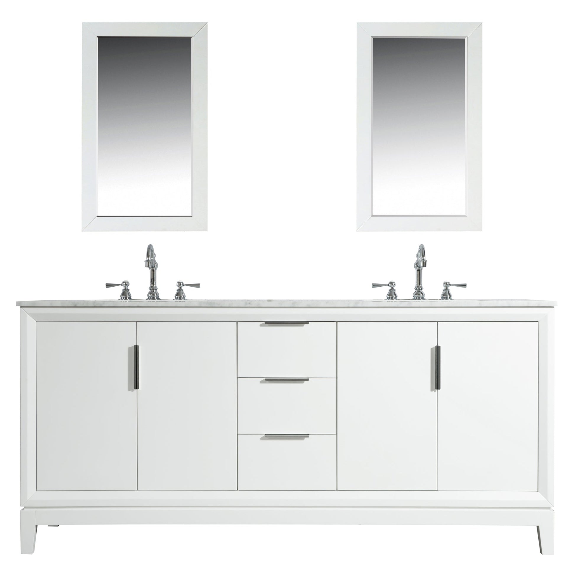 Water Creation Elizabeth 72" Double Sink Carrara White Marble Vanity In Pure White With Matching Mirror and F2-0012-01-TL Lavatory Faucet