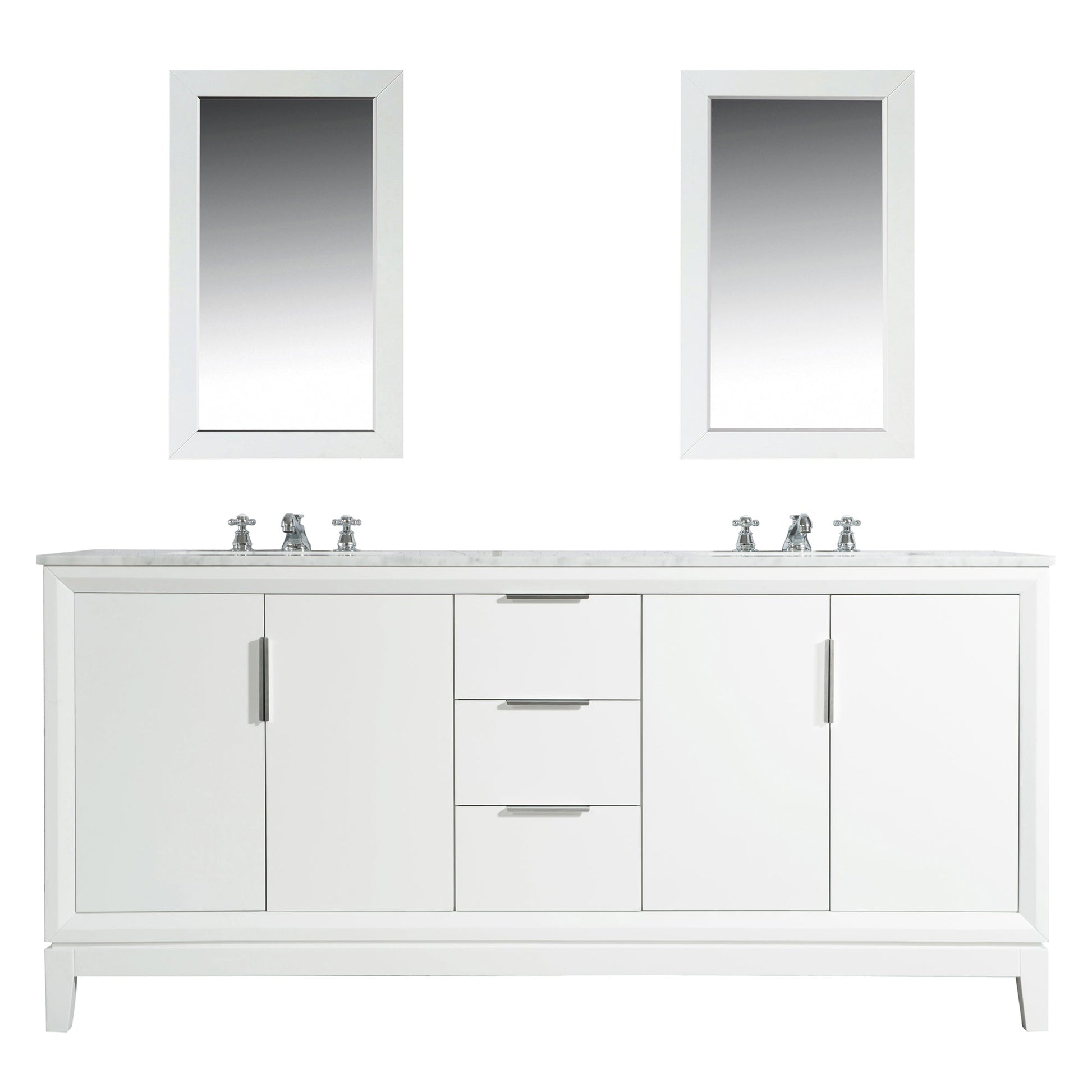 Water Creation Elizabeth 72" Double Sink Carrara White Marble Vanity In Pure White With Matching Mirror