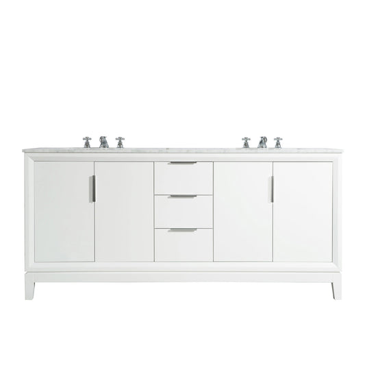 Water Creation Elizabeth 72" Double Sink Carrara White Marble Vanity In Pure White