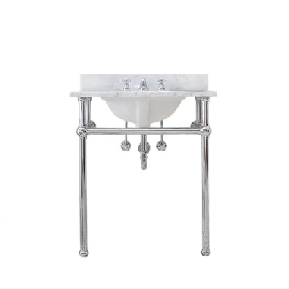 Water Creation Embassy 30 Inch Wide Single Wash Stand, P-Trap, Counter Top with Basin, F2-0009 Faucet and Mirror included in Chrome Finish