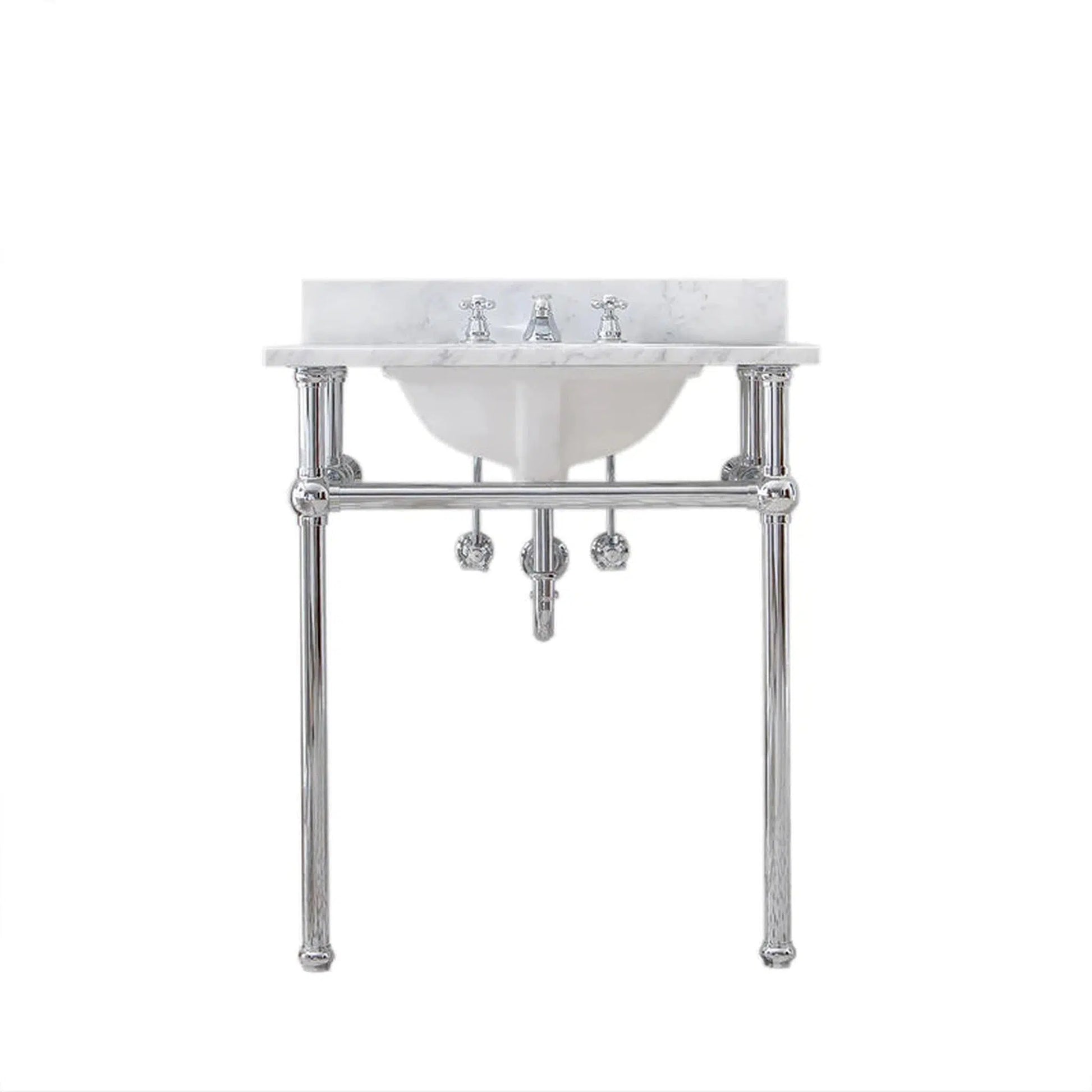 Water Creation Embassy 30 Inch Wide Single Wash Stand, P-Trap, Counter Top with Basin, F2-0012 Faucet and Mirror included in Chrome Finish