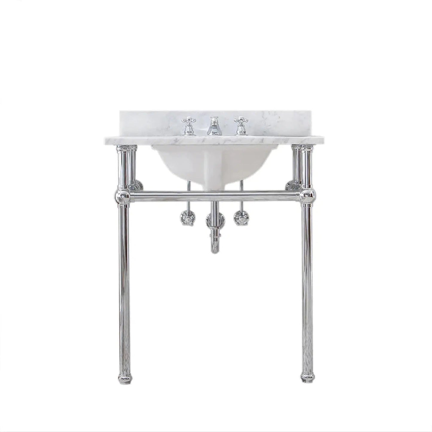 Water Creation Embassy 30 Inch Wide Single Wash Stand, P-Trap, Counter Top with Basin, and F2-0009 Faucet included in Chrome Finish