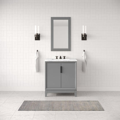 Water Creation Embassy 30" Single Sink Carrara White Marble Cashmere Gray Vanity With Matching Mirror and F2-0009-03-BX Lavatory Faucet