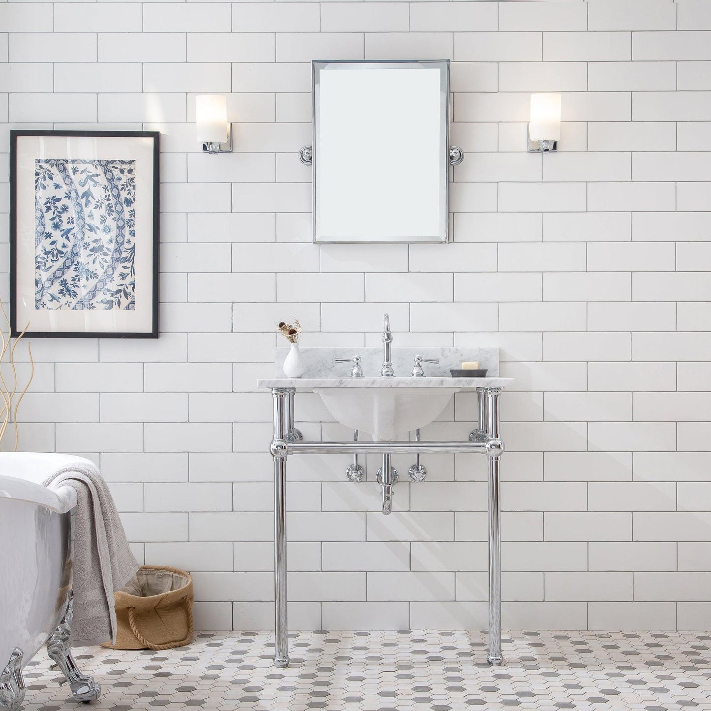 Water Creation Embassy 30" Single Sink White Carrara Marble Cashmere Grey Finish Vanity With F2-0009-03-BX Lavatory Faucet