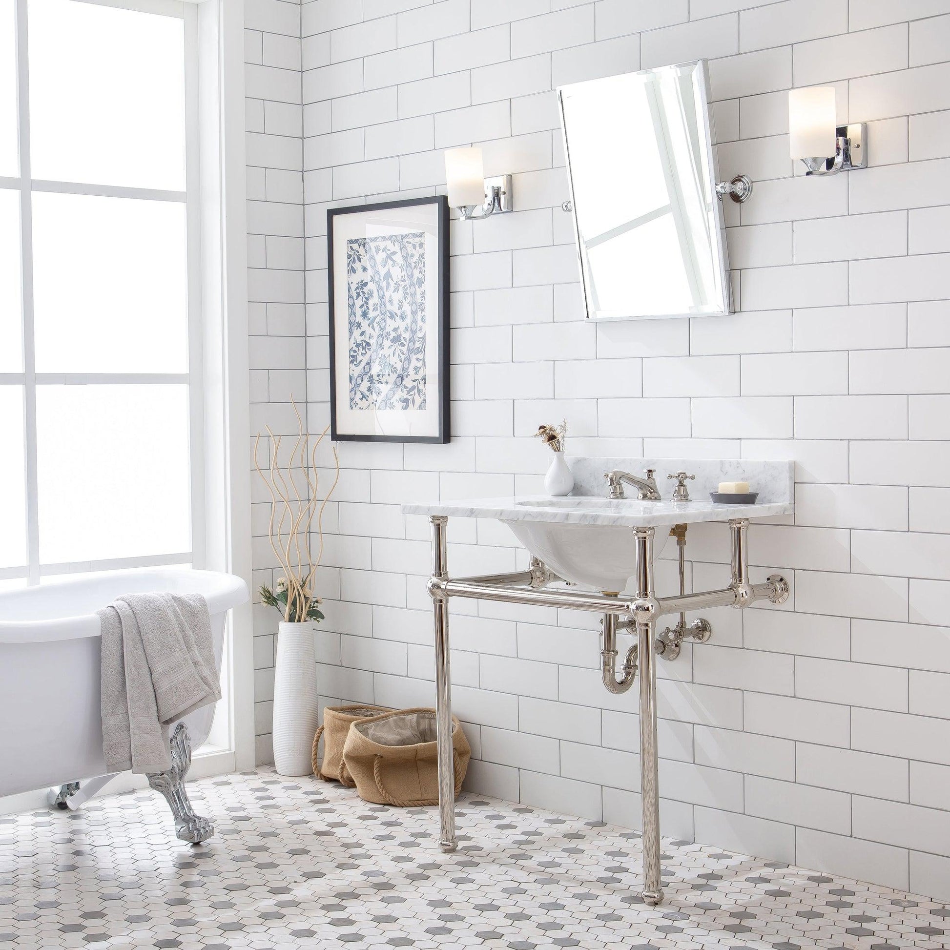 Water Creation Embassy 30" Single Sink White Carrara Marble Top Cashmere Gray Vanity With Matching Mirror