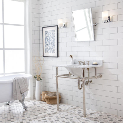 Water Creation Embassy 30" Single Sink White Carrara Marble Top Cashmere Gray Vanity With Matching Mirror