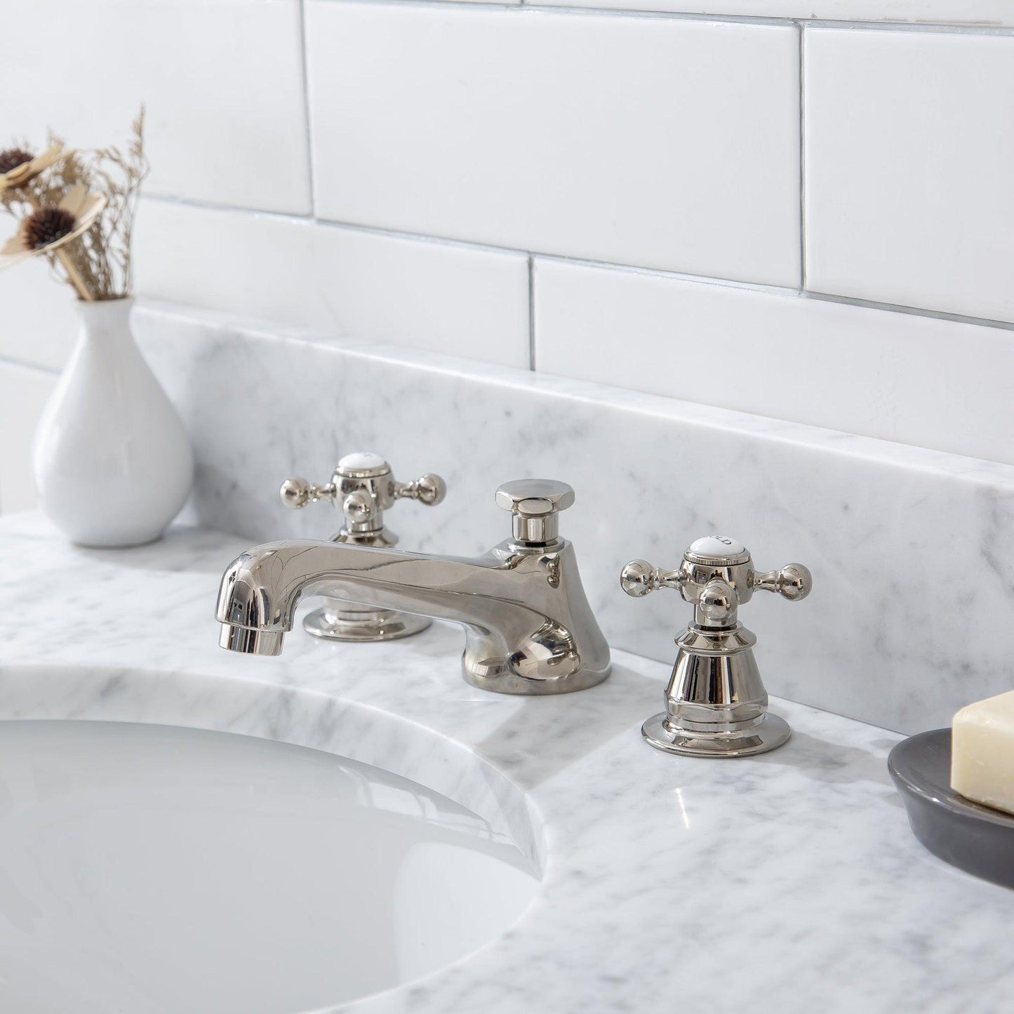 Water Creation Embassy 30" Single Sink White Carrara Marble Top Cashmere Gray Vanity With Matching Mirror