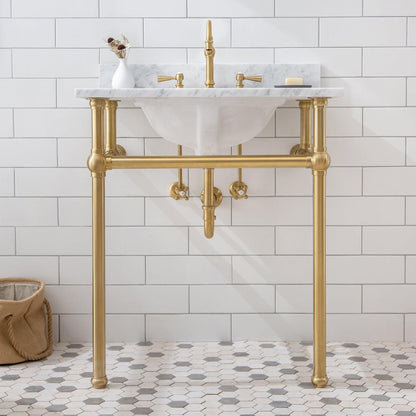 Water Creation Embassy 30" Wide Single Wash Stand, P-Trap, Counter Top with Basin, F2-0012 Faucet and Mirror included in Satin Gold Finish