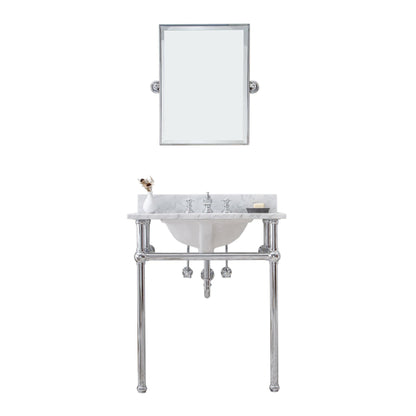 Water Creation Embassy 30" Wide Single Wash Stand, P-Trap, Counter Top with Basin, F2-0013 Faucet and Mirror included in Chrome Finish