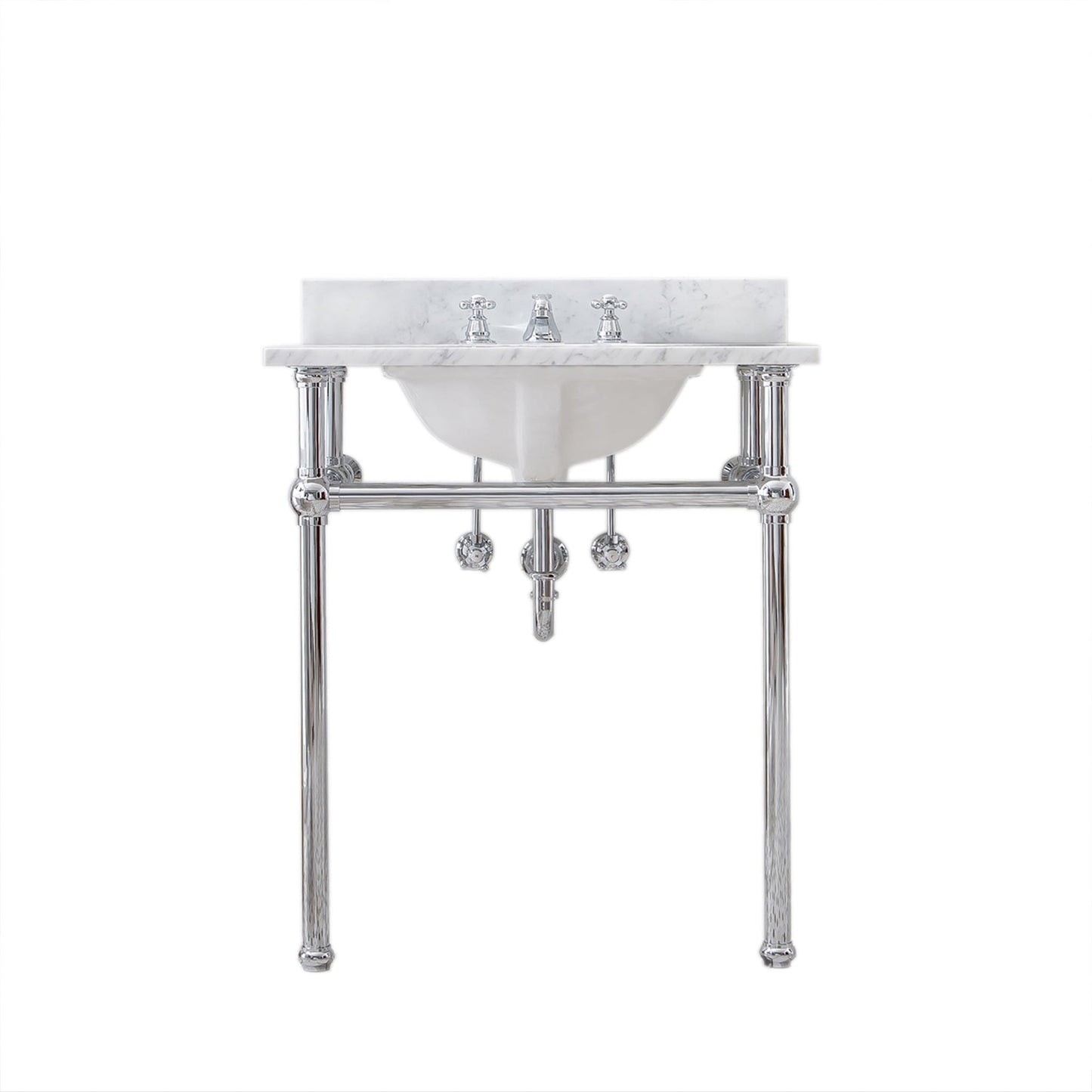 Water Creation Embassy 30" Wide Single Wash Stand, P-Trap, Counter Top with Basin, and F2-0009 Faucet included in Chrome Finish