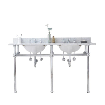 Water Creation Embassy 60 Inch Wide Double Wash Stand, P-Trap, and Counter Top with Basin included in Chrome Finish