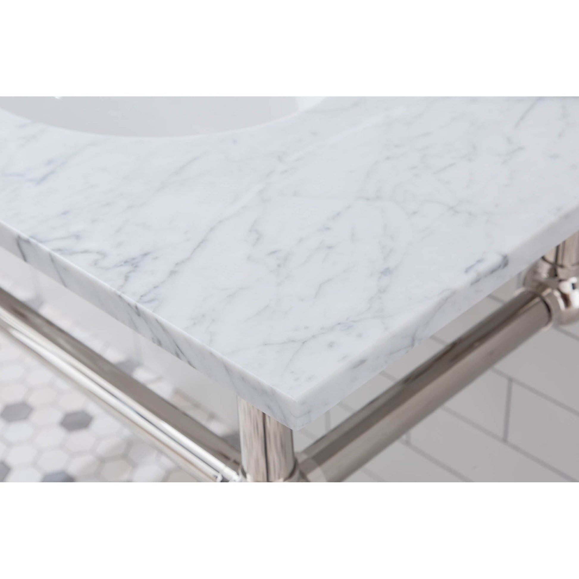 Water Creation Embassy 60" Wide Double Wash Stand, P-Trap, Counter Top with Basin, F2-0012 Faucet and Mirror included in Polished Nickel (PVD) Finish