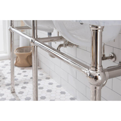 Water Creation Embassy 60" Wide Double Wash Stand, P-Trap, Counter Top with Basin, F2-0012 Faucet and Mirror included in Polished Nickel (PVD) Finish