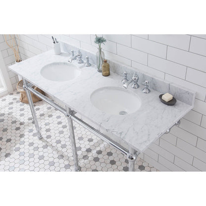 Water Creation Embassy 60" Wide Double Wash Stand, P-Trap, Counter Top with Basin, F2-0013 Faucet and Mirror included in Chrome Finish