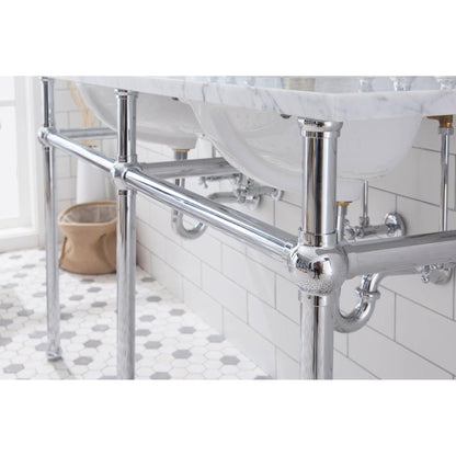 Water Creation Embassy 60" Wide Double Wash Stand, P-Trap, Counter Top with Basin, F2-0013 Faucet and Mirror included in Chrome Finish