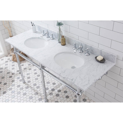 Water Creation Embassy 60" Wide Double Wash Stand, P-Trap, Counter Top with Basin, and F2-0013 Faucet included in Chrome Finish
