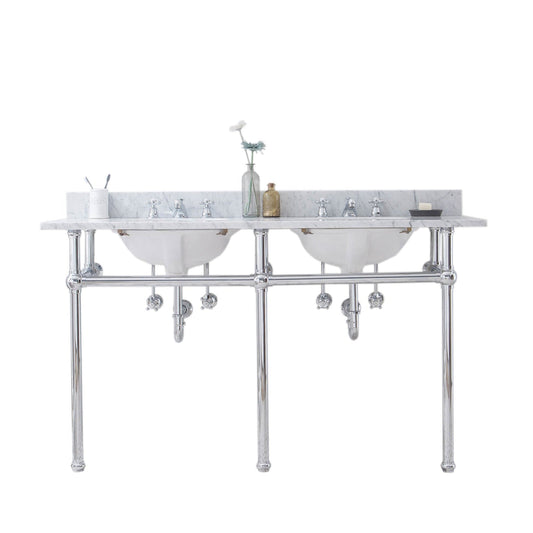 Water Creation Embassy 60" Wide Double Wash Stand, P-Trap, and Counter Top with Basin included in Chrome Finish