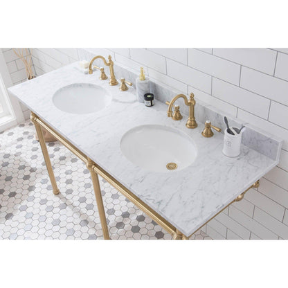 Water Creation Embassy 60" Wide Double Wash Stand, P-Trap, and Counter Top with Basin included in Satin Gold Finish