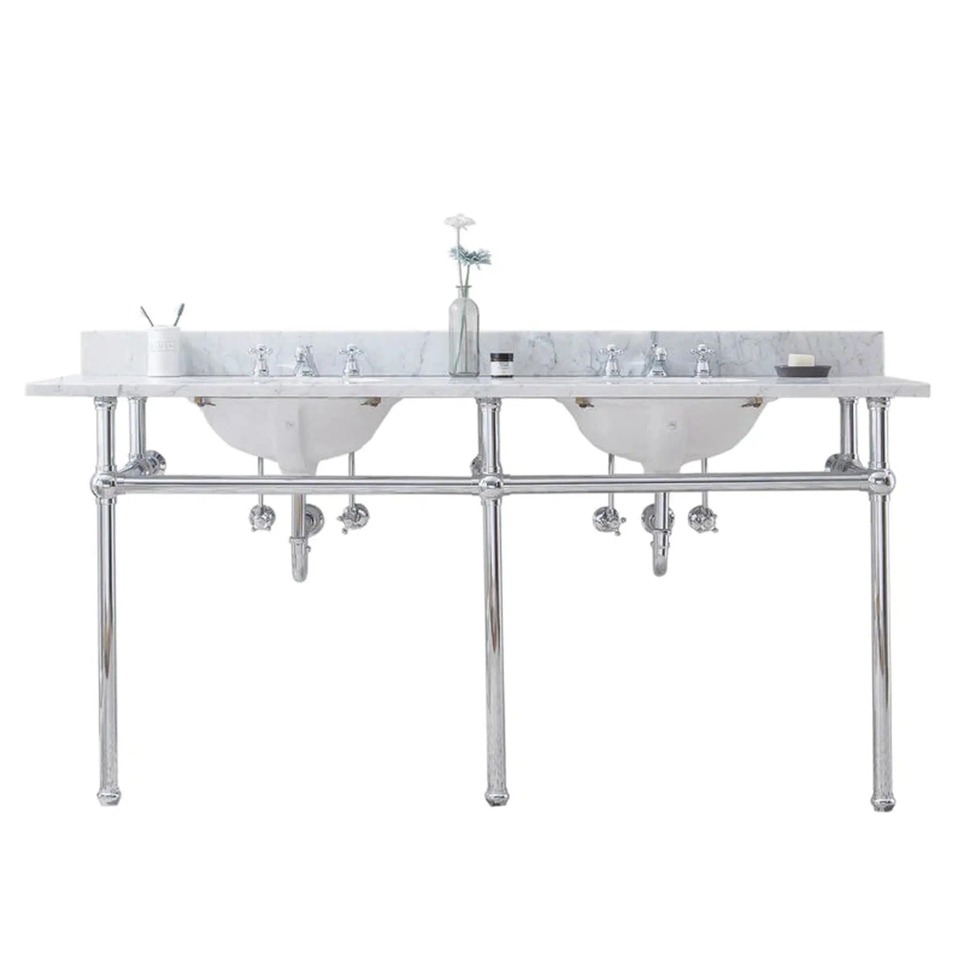 Water Creation Embassy 72 Inch Wide Double Wash Stand, P-Trap, and Counter Top with Basin included in Chrome Finish