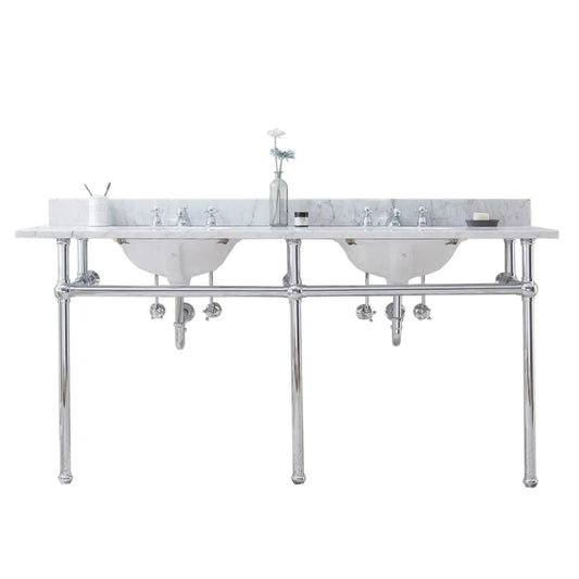 Water Creation Embassy 72 Inch Wide Double Wash Stand, P-Trap, and Counter Top with Basin included in Chrome Finish