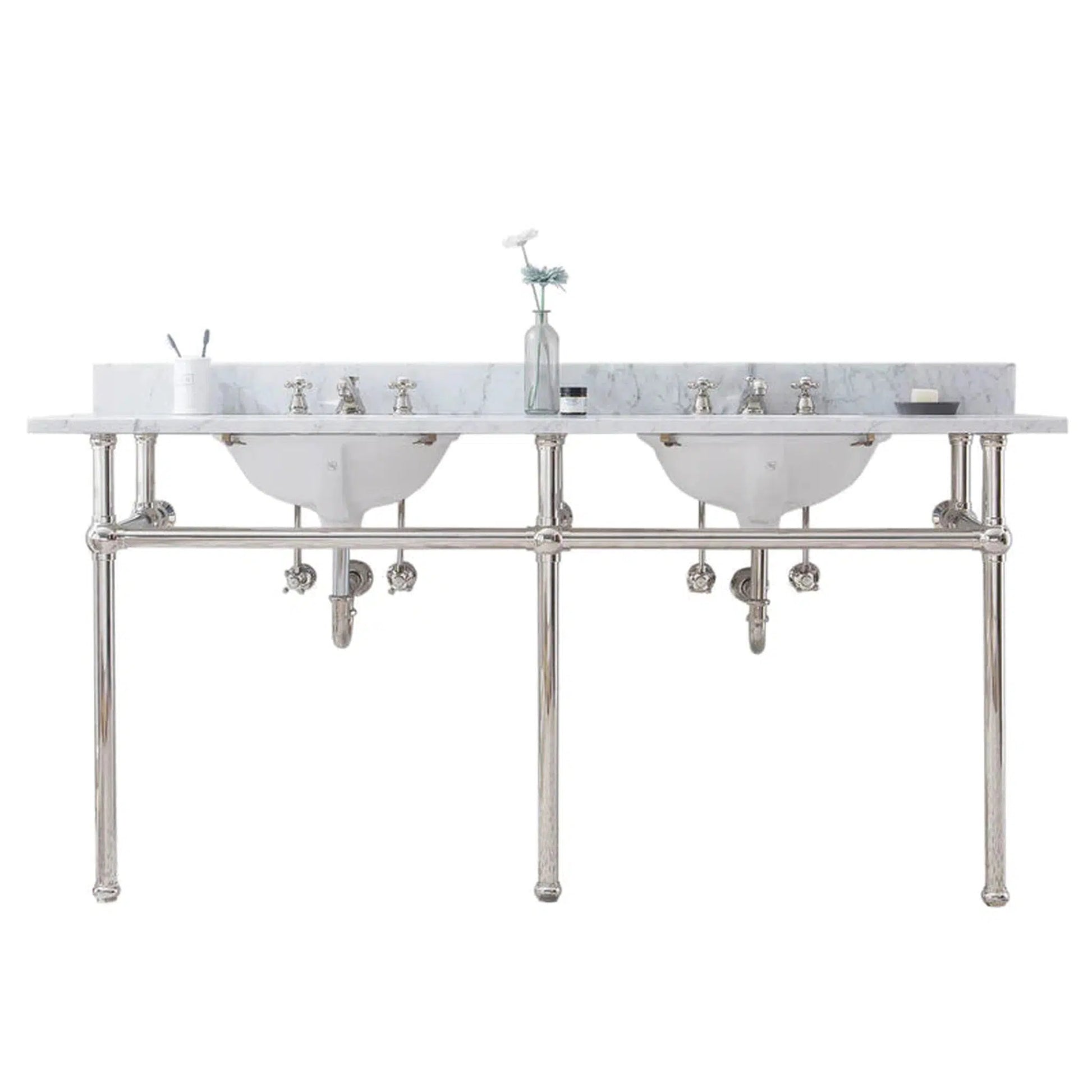 Water Creation Embassy 72 Inch Wide Double Wash Stand, P-Trap, and Counter Top with Basin included in Polished Nickel (PVD) Finish