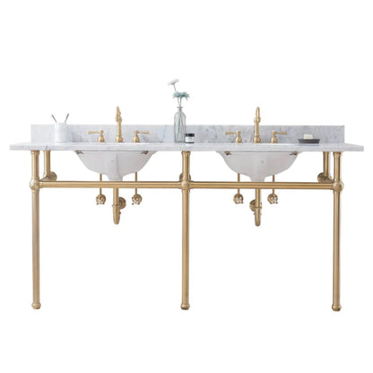 Water Creation Embassy 72 Inch Wide Double Wash Stand, P-Trap, and Counter Top with Basin included in Satin Gold Finish