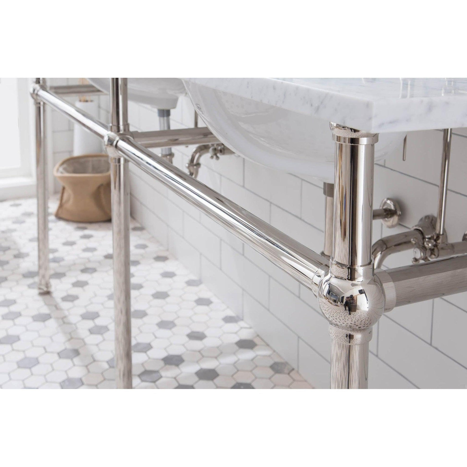 Water Creation Embassy 72" Wide Double Wash Stand, P-Trap, Counter Top with Basin, F2-0012 Faucet and Mirror included in Polished Nickel (PVD) Finish