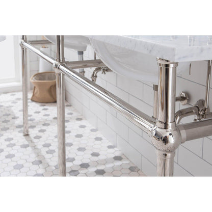 Water Creation Embassy 72" Wide Double Wash Stand, P-Trap, Counter Top with Basin, F2-0013 Faucet and Mirror included in Polished Nickel (PVD) Finish