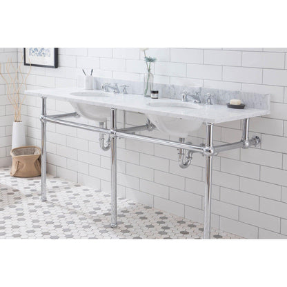 Water Creation Embassy 72" Wide Double Wash Stand, P-Trap, Counter Top with Basin, and F2-0009 Faucet included in Chrome Finish