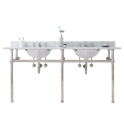 Water Creation Embassy 72" Wide Double Wash Stand, P-Trap, Counter Top with Basin, and F2-0009 Faucet included in Polished Nickel (PVD) Finish