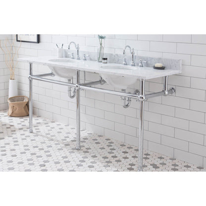 Water Creation Embassy 72" Wide Double Wash Stand, P-Trap, Counter Top with Basin, and F2-0012 Faucet included in Chrome Finish